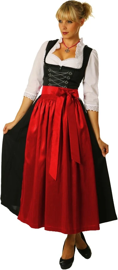Overig Dames Dirndl Lang Luxe Zwart-Rood (95cm)