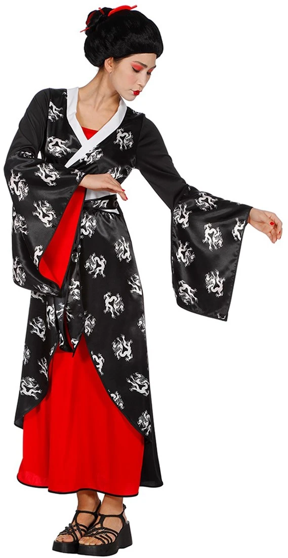 Overig Dameskostuum Japanse Dame Zwart-Rood