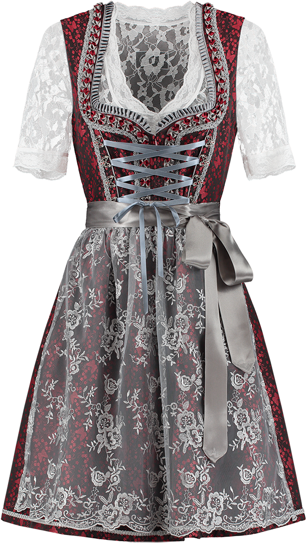Overig Dirndl Rood-Zilvergrijs 60cm Luxe 2dlg.