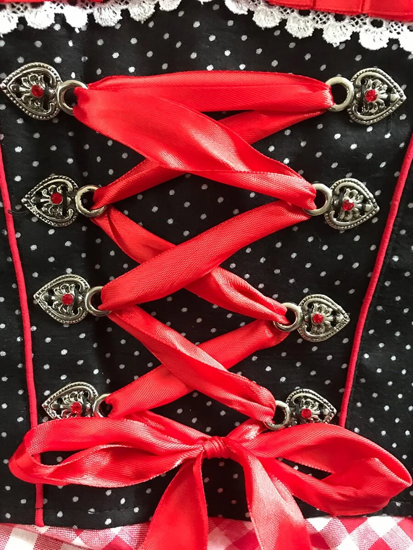 Overig Dirndl Zwart-Rood Met Stippen 60cm Luxe 3dlg. - Afbeelding 4