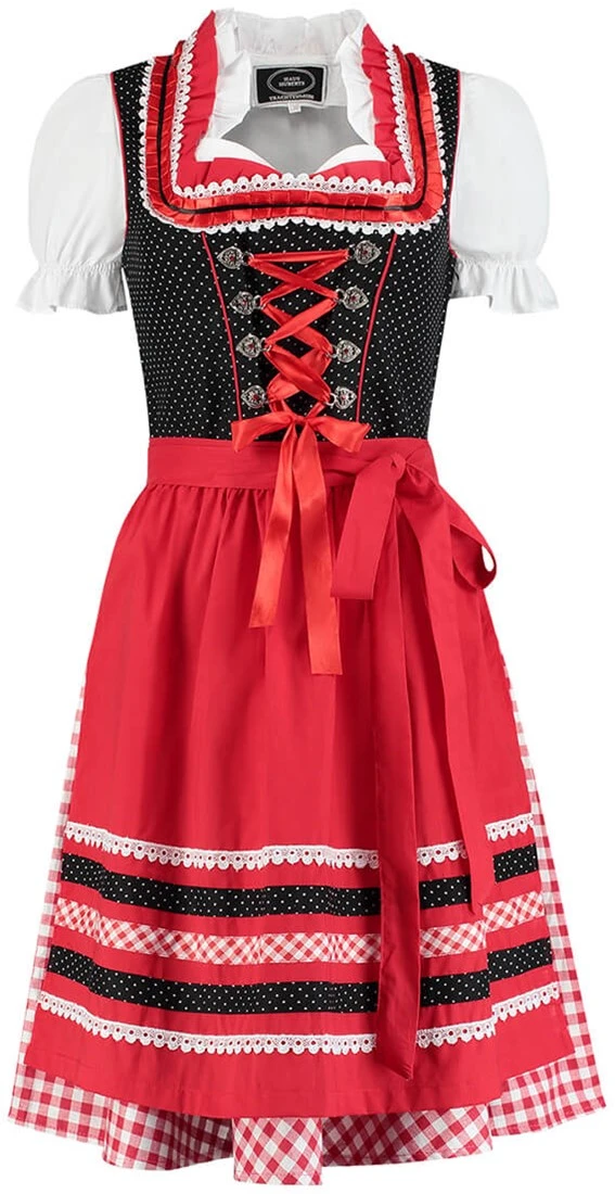 Overig Dirndl Zwart-Rood Met Stippen 60cm Luxe 3dlg. - Afbeelding 2
