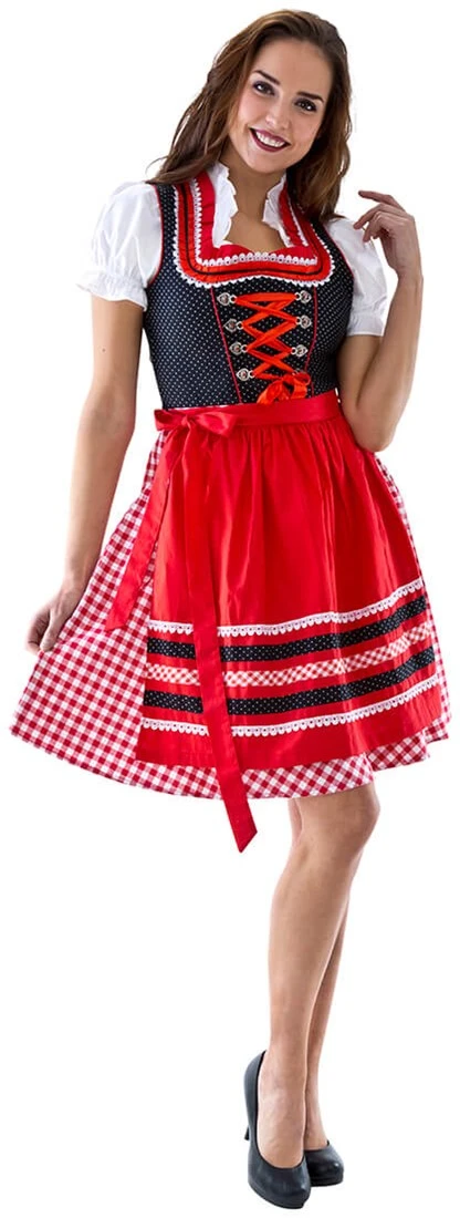 Overig Dirndl Zwart-Rood Met Stippen 60cm Luxe 3dlg.