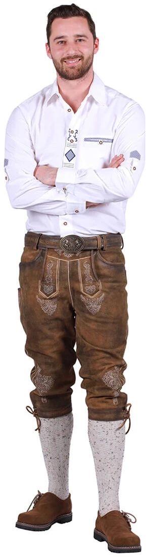 Overig Heren Lederhose 3/4 Middelbruin Met Riem (geitenleer)