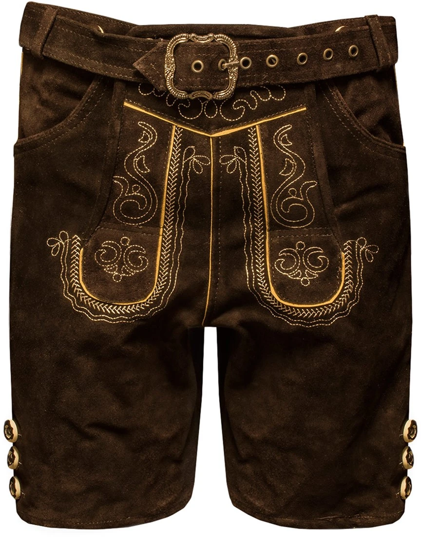 Overig Heren Lederhose Kort Donkerbruin Met Riem (Rund)