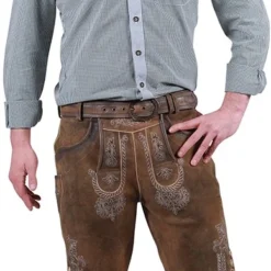 Overig Heren Lederhose Kort Middelbruin Met Riem (geitenleer)