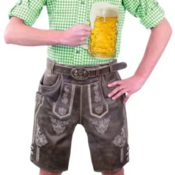 Overig Heren Lederhose Kort Runderleer Olijfgroen