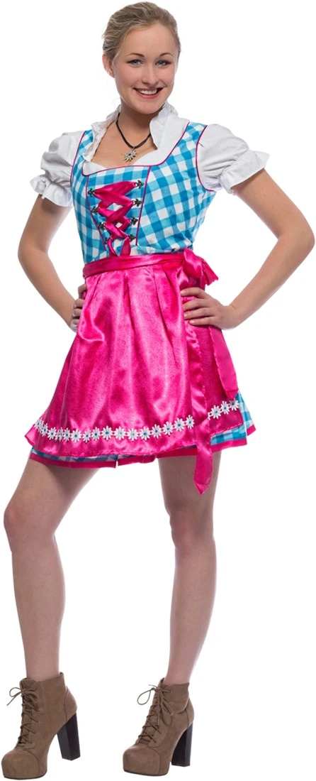 Overig Jurkje Dirndl Turquoise-Wit Met Pink Schortje