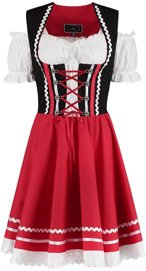 Overig Tiroler Dirndl Zwart-Rood 50cm 2dlg. (100% Katoen) - Afbeelding 2